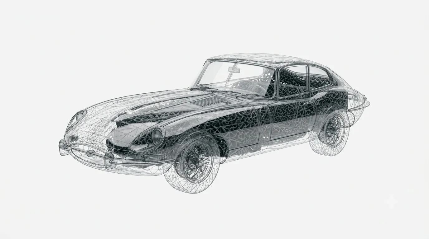 3D wireframe mesh of a vehicle
