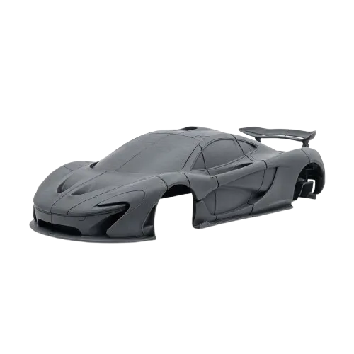 3D printed car body on workbench